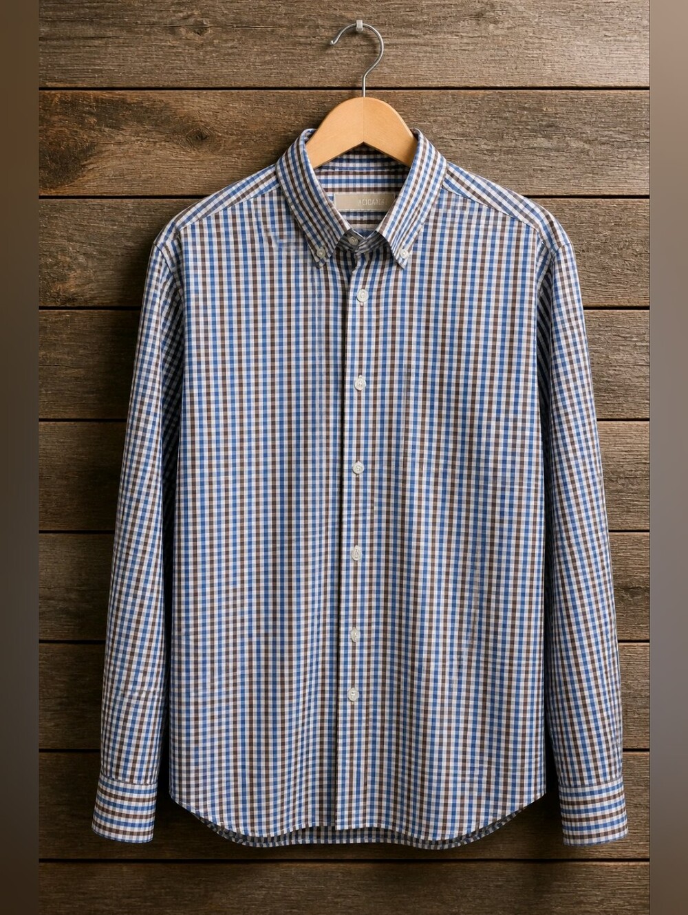 MICHAEL Michael Kors Blue and Brown Gingham Button-Down Non-Iron Sz 16 - 34/35
